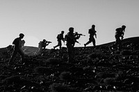 U.S. Marines assigned to Fox Company, Battalion Landing Team, 2nd Battalion, 6th Marine Regiment, 26th Marine Expeditionary Unit, assault uphill during training operations as a part of Eager Lion 2018 in Jordan April 24, 2018.