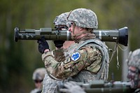 South Dakota Army National Guard Spc. Bailey Ruff fires the M287 subcaliber tracer trainer as part of M136E1 AT4-CS confined light anti-armor weapon familiarization training during the National Guard Best Warrior Region VI 2018 at Joint Base Elmendorf-Richardson, Alaska, May 15, 2018. National Guard Best Warrior Region VI 2018 is a four-day competition that tests Soldiers' mental and physical toughness through a series of events that demonstrate technical and tactical proficiency to determine the top non-commissioned officer and junior enlisted Soldier. The competitors represent the top Soldiers from Alaska, Idaho, Montana, North Dakota, Oregon, South Dakota, Washington, and Wyoming. (U.S. Air Force photo by Alejandro Peña). Original public domain image from Flickr