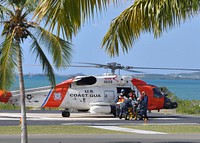 An injured American arrives at U.S. Naval Hospital Guantanamo Bay, Cuba, by U.S. Coast Guard helicopter Jan. 13, 2009.