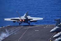 MEDITERRANEAN SEA. An F/A-18F Super Hornet, assigned to the &ldquo;Fighting Checkmates&rdquo; of Strike Fighter Squadron (VFA) 211, launches from the Nimitz-class aircraft carrier USS Harry S. Truman (CVN 75) June 14, 2018.