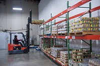 Food Distribution Program on Indian Reservations (FDPIR) staff works in the warehouse at the Spirit Lake Food Distribution Program located on the Spirit Lake reservation in North Dakota on November 29, 2016.