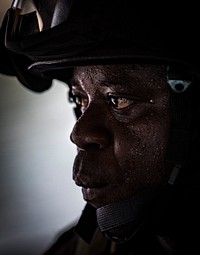 PEMBA, Mozambique (Jan. 31, 2019) A military member from the Tanzania People's Defence Force conducts an mock interrogation during a visit, board, search and seizure drill aboard the French Patrol Ship Le Malin (P 107) while participating in exercise Cutlass Express 2019 in Pemba, Mozambique, Jan. 31, 2019.