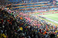 Fans Cheer at the Denmark vs. Cameroon World Cup GameFans cheer as they watch Denmark play Cameroon in a World Cup match at Loftus Versfeld Stadium in Pretoria, South Africa, on June 19, 2010. [State Department photo/ Public Domain]. Original public domain image from Flickr