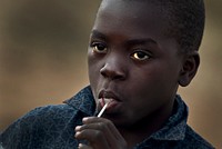 Mozambican child speaks with Marines