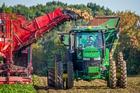 U.S. Department of Agriculture (USDA) Secretary Sonny Perdue visits the Saginaw Valley Research & Extension Center in Frankenmuth, Michigan, where he witnessed a Sugar Beet Field Demonstration of a harvester (L) and a smart ag autonomous tracktor, which navigates the field unmanned, then took part in Michigan Sugar Beet Association Board Townhall, September 26, 2019.