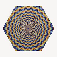 Hypnotizing optical illusion hexagon shape badge, abstract photo
