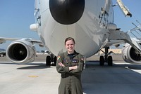 SIGONELLA, Sicily (March 20, 2020) Naval Aircrewman (Operator) 3rd Class Kelly Jackson, assigned to the &ldquo;Skinny Dragons&rdquo; of Patrol Squadron (VP) 4, poses for a photo prior to an intelligence, surveillance, and reconnaissance mission over the Eastern Mediterranean Sea. All crew positions on the aircraft were occupied by female aviators in homage to women&rsquo;s history month.