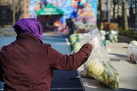 City Harvest Mobile Markets provide plenty of space for people to keep their six feet distance during the COVID-19 pandemic, in Bed Stuy, Brooklyn, NY, on March 28, 2020.