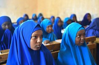 Grade one students at Mohamud Hilowle Primary and Secondary School during a class session in Wadajir district, Mogadishu, Somalia on 12 January 2020. AMISOM Photo / Ilyas Ahmed. Original public domain image from Flickr