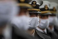 WEST POINT, New York (Dec. 12, 2020) United States Naval Academy midshipmen march on the field before the Army-Navy football game at the U.S. Military Academy’s Michie Stadium.