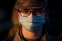 A Soldier with the 508th Military Police Company, New Jersey National Guard stands at attention after arriving near the Capitol in Washington, D.C., Jan. 12, 2021.