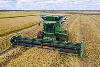 Aerial view of the rice harvest at 3S Ranch, near El Campo, Texas, on July 24, 2020.