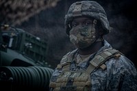 U.S. Army Sgt. Kevan Preston with the New Jersey National Guard’s Bravo Battery, 3-112th Field Artillery, 44th Infantry Brigade Combat Team stands for a portrait during annual training on Joint Base McGuire-Dix-Lakehurst, N.J., Aug. 16, 2020.