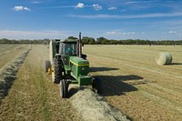 Hay harvest at Ernie Schirmer Farms in Macdona, TX, just outside of San Antonio, TX, on Aug 16, 2020. USDA Photo by Lance Cheung. Original public domain image from <a href="https://www.flickr.com/photos/usdagov/50296792197/" target="_blank" rel="noopener noreferrer nofollow">Flickr</a>