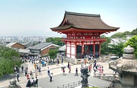 Kiyomizu-dera Temple.Kyoto. JapanThis most-visited temple in Kyoto was built to honor Kannon, the goddess of mercy. It's beautiful hillside location offers spectacular views of the city and valley below. Original public domain image from Flickr