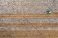 Aerial view of a cotton picking harvester, during the Ernie Schirmer Farms cotton harvest which has family, fellow farmers, and workers banding together for the long days of work, in Batesville, TX, on August 23, 2020.