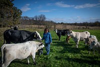 Tammy Higgins is a multi-generational Native American rancher who raises 80 head of cattle on here farm in of Okfuskee County, Oklahoma.USDA photo by Preston Keres. Original public domain image from Flickr.