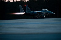 A U.S. Air Force F-15E Strike Eagle aircraft from the 336th Fighter Squadron, 4th Operations Group takes off during a local training mission at Seymour Johnson Air Force Base, N.C., Dec. 15, 2010.