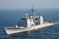 PACIFIC OCEAN (April 1, 2011) The Ticonderoga-class guided-missile cruiser USS Shiloh (CG 67) transits off the northeastern coast of Japan supporting the humanitarian aid and disaster relief operations of Operation Tomodachi.