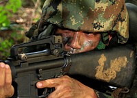 A Thai marine guards a perimeter during a simulated amphibious assault conducted with Thai and U.S. Marines for Cooperation Afloat Readiness and Training (CARAT) Thailand 2012 in Hat Yao, Thailand, May 23, 2012.