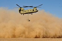 A U.S. Army CH-47F Chinook helicopter attached to the 25th Combat Aviation Brigade takes off during a training exercise to set up a jump forward arming and refueling point at Forward Operating Base Shindand, Afghanistan, Oct. 3, 2012.
