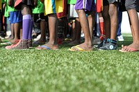 Children line up before the start of the football festival in Mogadishu, Somalia. Original public domain image from Flickr