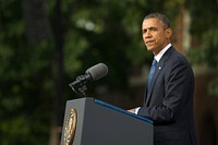 President Barack Obama delivers remarks during a memorial service Sept. 22, 2013, at Marine Barracks Washington in Washington, D.C. The event was held to pay tribute to the 12 people killed when a gunman opened fire at the Navy Yard six days earlier.