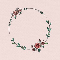 Rose circle frame clipart, doodle illustration psd