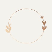 Leafy circle frame clipart, gold aesthetic design vector