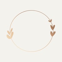 Leafy circle frame clipart, gold aesthetic design psd