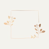 Gold square frame sticker, gradient leaf illustration psd