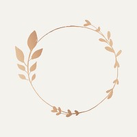 Floral circle frame clipart, gold aesthetic design vector 