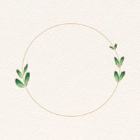 Leafy circle frame clipart, gold and green aesthetic design vector