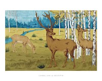 Wild deer art print. Cerfs (1897) by Maurice Pillard Verneuil. Original from the The New York Public Library. Digitally enhanced by rawpixel.