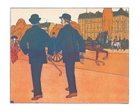 Men on street vintage poster, Art Nouveau remix from the artwork of Bernard Boutet de Monvel