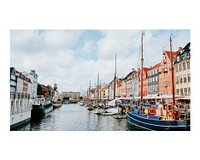 Aesthetic art print poster, travel wall decor, Nyhavn district at Copenhagen