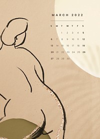 Feminine 2022 March calendar, aesthetic monthly planner