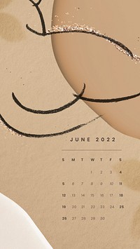 Abstract 2022 June calendar, editable iPhone wallpaper