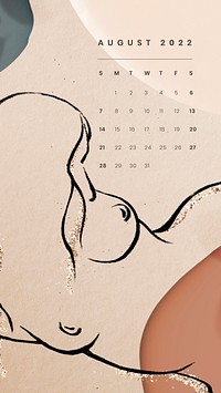 Feminine 2022 August calendar, mobile wallpaper design