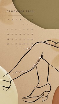 Feminine December 2022 calendar, monthly planner, iPhone wallpaper
