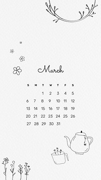 Cute 2022 March calendar template, editable monthly planner iPhone wallpaper vector