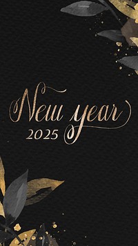 New year 2025 mobile wallpaper, HD gold & dark background with leaf vector