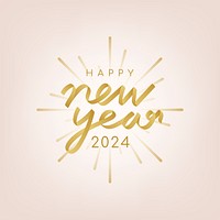 2024 gold happy new year text aesthetic season's greetings text on pink background