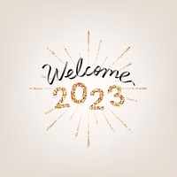 2023 gold glitter welcome new year text, aesthetic typography on gold background vector