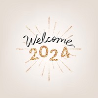 2024 gold glitter welcome new year text, aesthetic typography on gold background vector