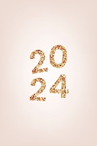 2024 welcome gold glitter text, new year sequin aesthetic typography on pink background vector