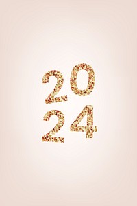 2024 welcome gold glitter text, new year sequin aesthetic typography on pink background psd