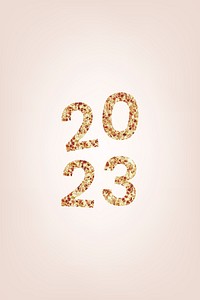 2023 welcome gold glitter text, new year sequin aesthetic typography on pink background