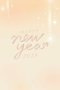 2025 gold happy new year season's greetings text Gatsby aesthetics on peach beige background