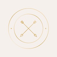 Aesthetic cross arrow gold logo element psd, simple tribal design